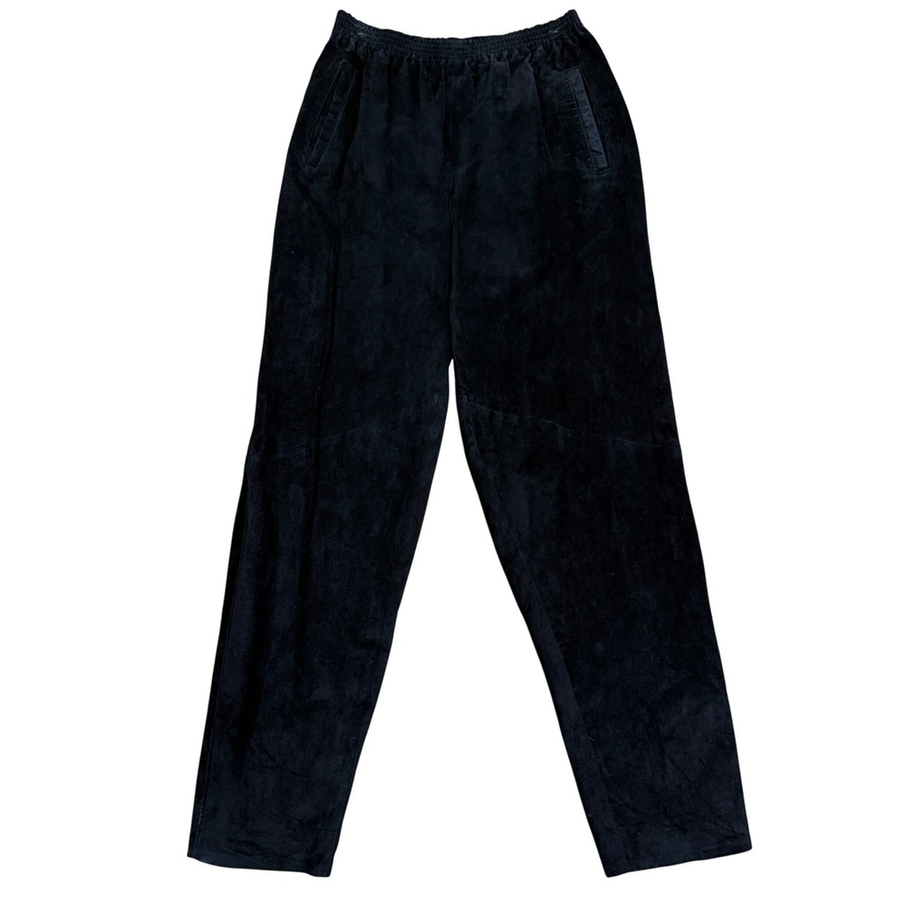 VTG Erez Levy Black Suede Leather‎ Pants Large L Elastic Waist Casual Grunge